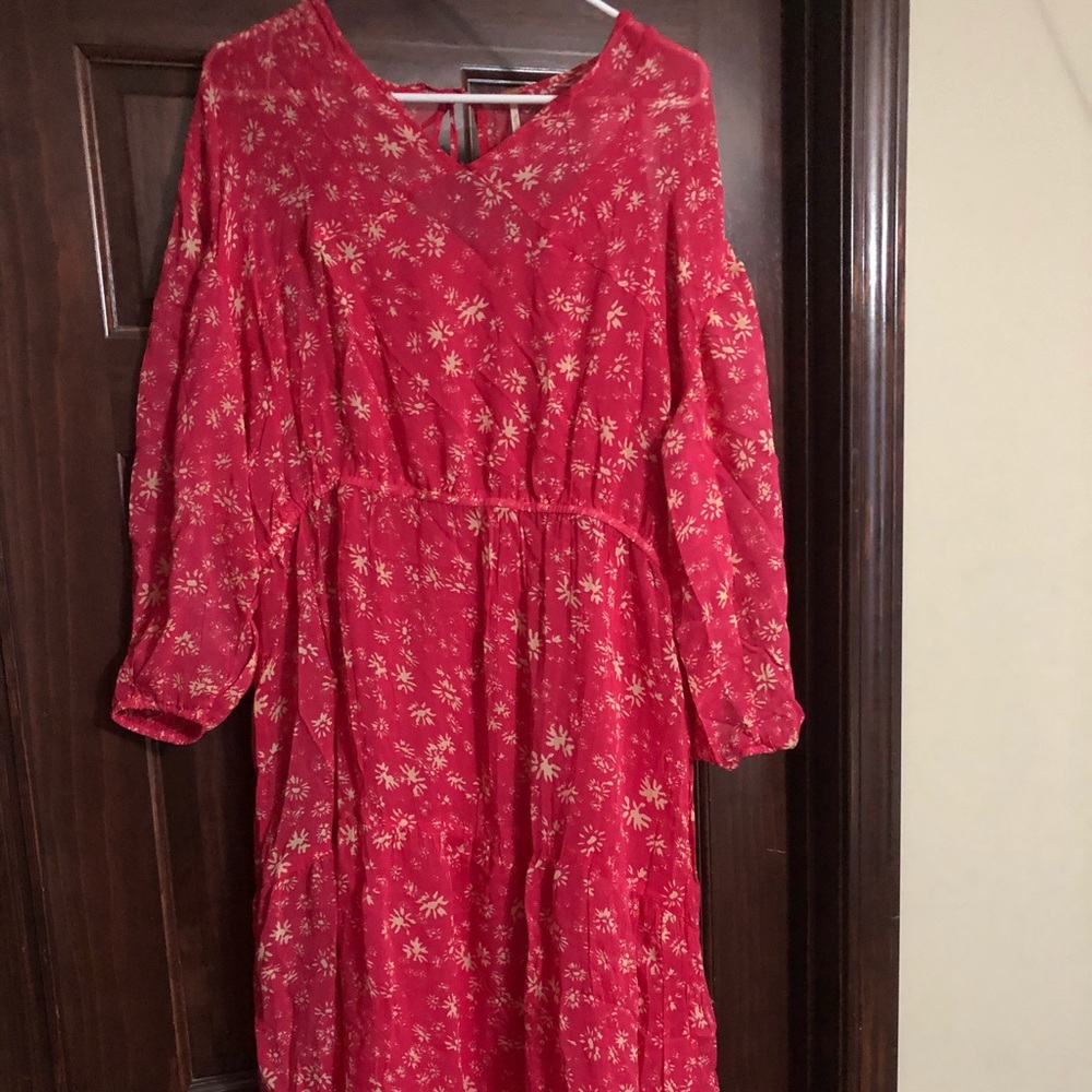 Free People Boho tiered Dress Raspberry Size small